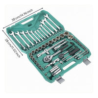 Hard Case Automotive Repair Tool Set Molded Compartments Socket and Wrench Kit Metal Latches Ratchet Wrench Set Polished Finish