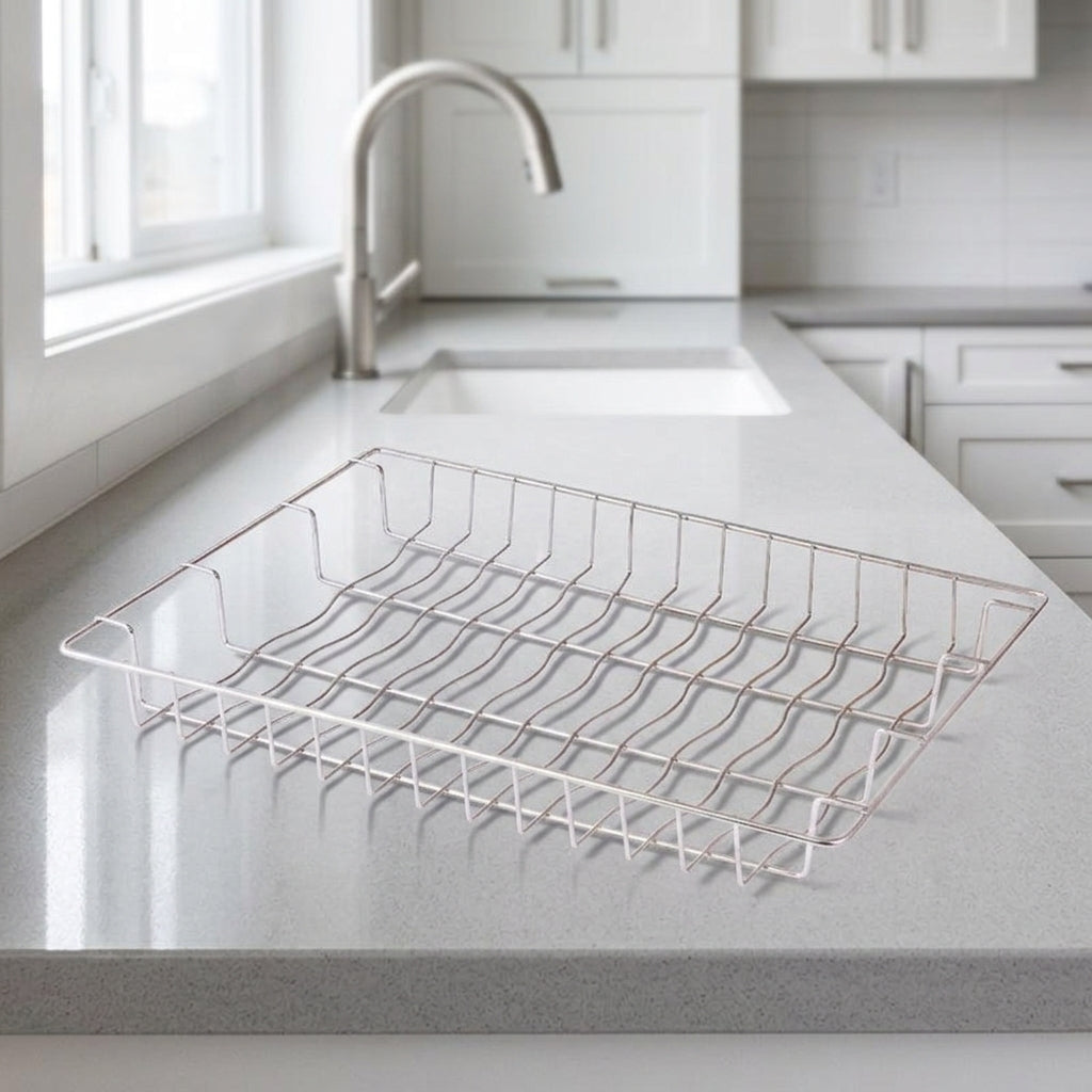 Wall Mounted Dish Rack with Drain Basket, Stainless Steel Rack with Fruit and Slicing Board Holder, Space Saving Modern Kitchen Storage