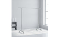 Stainless Steel Rolling Clothes Rack Floor-Standing Clothes Rack with Shelves Mobile Furniture Heavy-Duty for Bedroom