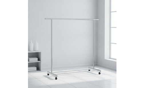 Stainless Steel Rolling Clothes Rack Floor-Standing Clothes Rack with Shelves Mobile Furniture Heavy-Duty for Bedroom