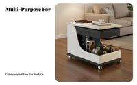 Adjustable Sofa Side Table with Rotating Top Mobile Laptop Cart Coffee Table Storage Cart Built-in Speaker and USB Port for Daily Use Suitable for Apartment Dwellers Living Room Home Office Bedside