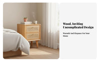 Modern Minimalist Nightstand with Woven Drawer Nordic design Rattan Drawer Cabinet Japanese Inspired End Table Space-Saving Design for Apartment Dwellers, Homeowners, Students, Beside Bed, Living Room, Small Spaces, Next to Sofa