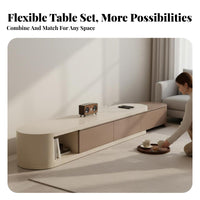 2 Pieces French Cream aesthetic Nesting Coffee Tables Space-Saving Pebble-Shaped Coffee Table pair Modern Design Household Furniture Rounded Edges for Apartment Dwellers, Interior Decorators, Living Room, Small Spaces, Lounge Area, Bedroom