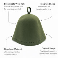 Wool Sauna Hat for Steam Bath, Heat Dry Headrest, Steam Room Essential, Absorben #variant:['Red']