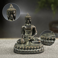 Buddha Statue with Oval Base Golden Meditating Buddha Figurine Indoor for Altar