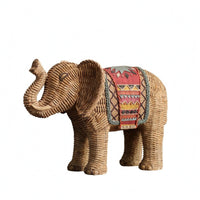 Elephant Figurine Tabletop Display Rattan Elephant Figurine Raised Trunk