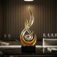 Gold Foil Resin Sculpture Light Luxury Design Modern Spiral Art Piece for Office