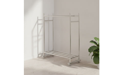 Heavy Duty Double Rod Clothes Rack Space-Saving Double Rod Clothing Rack Long-Lasting Furniture Stable for Laundry Room