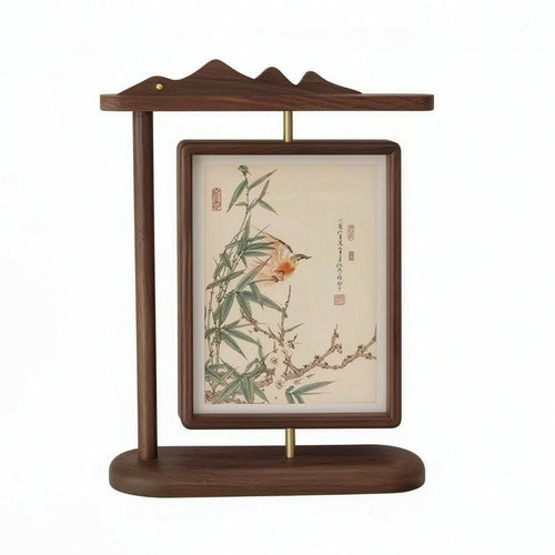 Rotating Photo Frame Walnut Wooden Photo Frame Desktop for Bookshelf