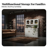 1 Piece Dining Room Buffet Hutch Cabinet Sideboard Drawers Glass Doors Large Capacity Multi-functional Storage Suitable for Homeowners Families Home Bar Living Room