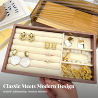 Jewelry Box Multi-Drawer Large Capacity Soft Flocked Lining Jewelry Case Effortless Sliding Drawers for Women Bedroom Closet