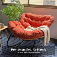 Soft Cushion Nestdesign Rocking Chair Non-Slip Foot Pads Upholstered Rocking Chair Sturdy Construction Indoor Seating High Back Support for Home Decorators, Homeowners, Living Room, Balcony, Bedroom, Reading Nook