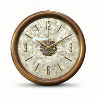 Clock with Wood-Grain Frame Ornate Clock with Iridescent Dial Analog for Office