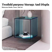 Acrylic Cube End Table Modern Design Nightstand With Storage Shelf for Students
