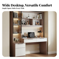 Desk with Bookshelf Combo Multi-functional Desk Bookshelf Combo Workstation with Shelves Drawers Cabinet Solid Wood Suitable for Students Adults Bedroom Home Office