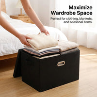 Storage Boxes with Lids and Metal Handles for Wardrobe Organisation, Faux Leather Cube for Bedroom, Heavy Duty Foldable Design