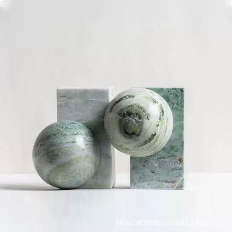 Hemisphere Creative Marble Geometric Irregular Sphere Bookend Ornament for Showroom Study Villa Luxury Decor