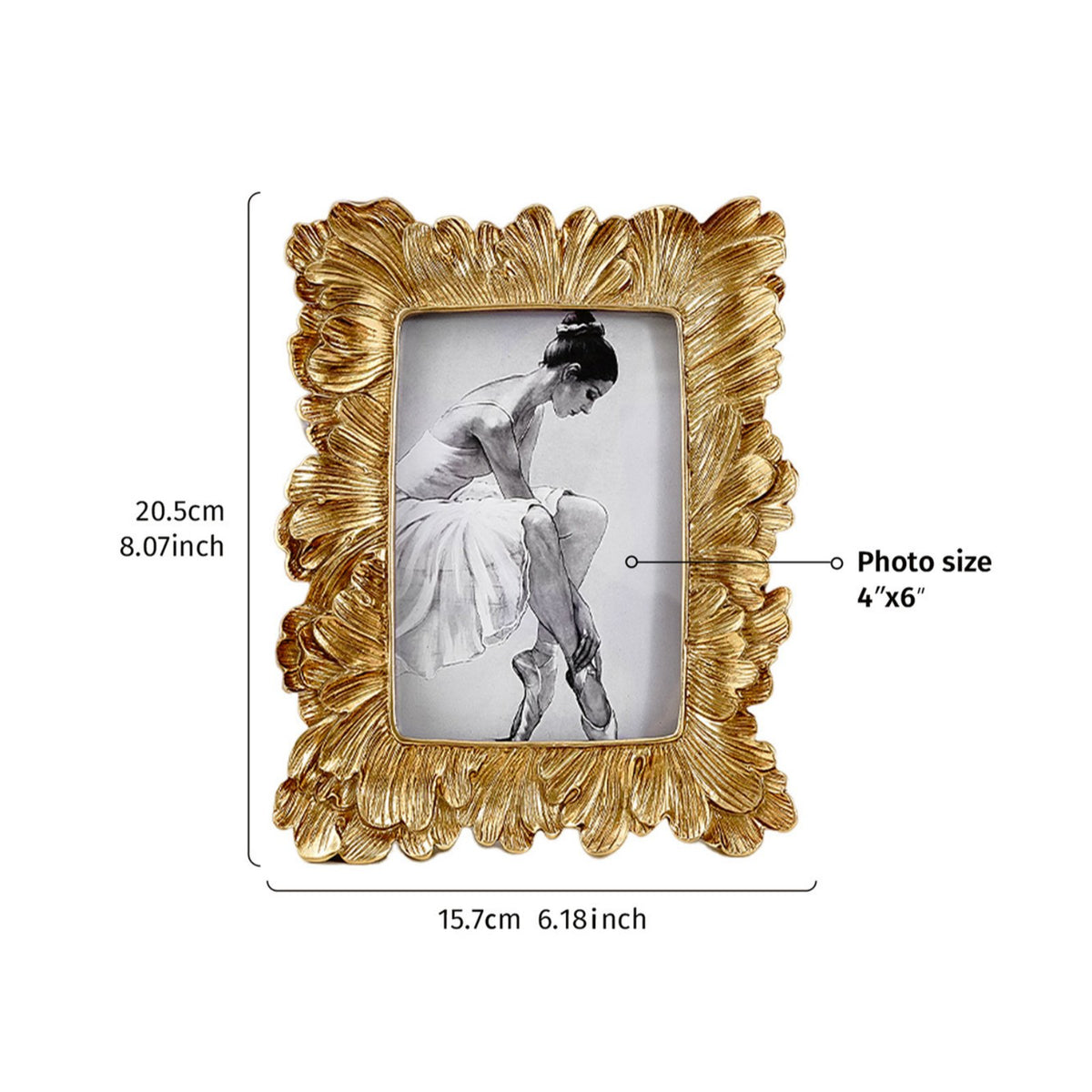 Vintage Petal Photo Frame Luxury Feel Ornate Gold Picture Frame for Mantelpiece