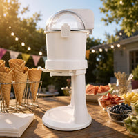 Compact Countertop Ice Cream Machine Clear Domed Top White Ice Cream Machine Dispensing Lever Home Appliance Raised Base