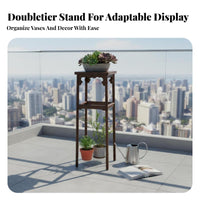 Solid Wood Construction Tall Wooden Flower Stand Chinese Design Design Unrestricted Standing Pot Riser Floor-Standing Plant Holder Minimalist Aesthetic for Homeowners, Interior Decorators, Living Room, Balcony, Tea House, Hotel Lobby