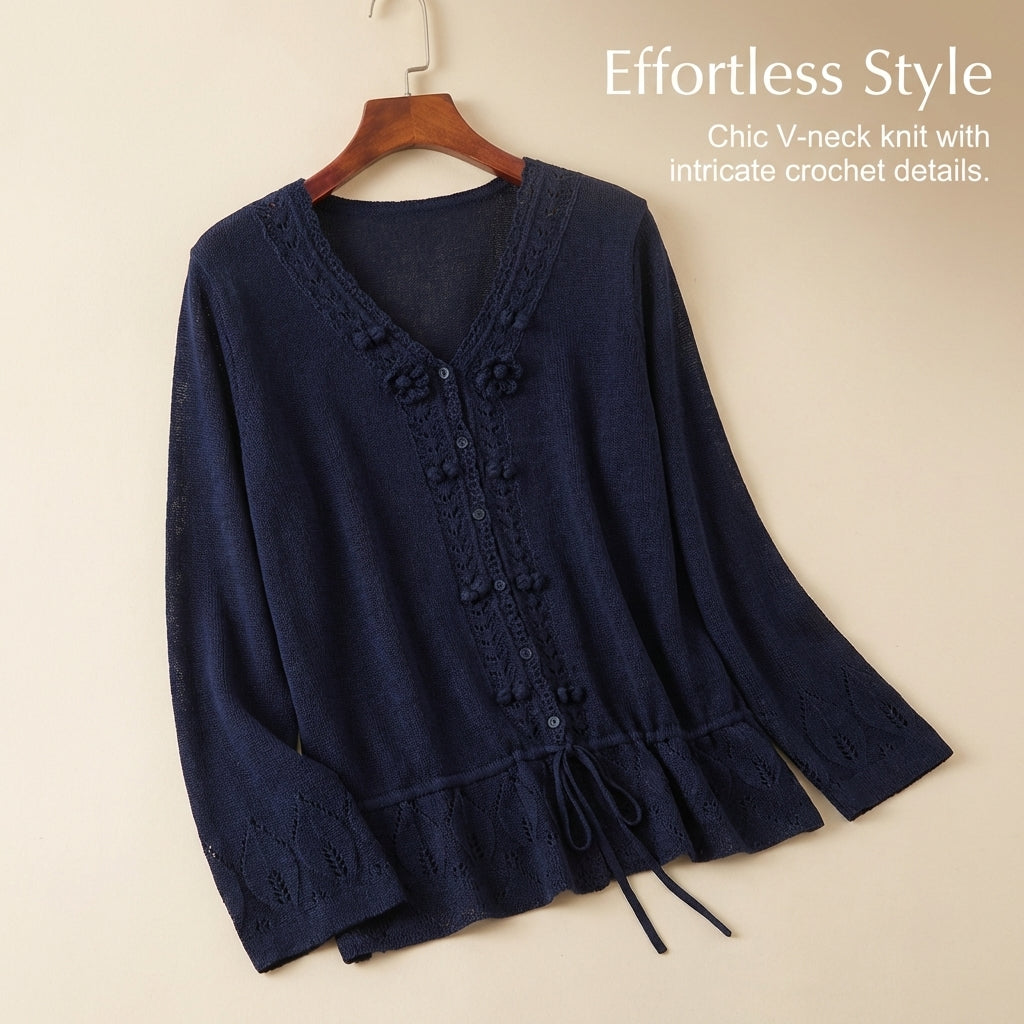 Cardigans for Women with Crochet Flower Detail, Ladies with Adjustable Tie Belt, Long Sleeve Summer for Spring