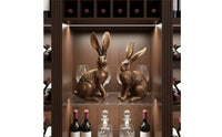 2 Pieces Bronze Hare Statue Resin Animal Sculpture Figurine Vintage Style Home Decor for Desk, Bedroom