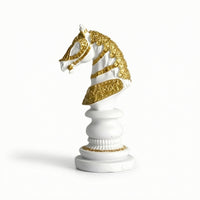 Chess Statue with Pedestal Gold Chess Figurine Decorative for Mantel, Bookshelf