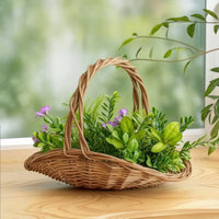 Handwoven Garden Harvest Basket with Handles Rustic Flower Picking Basket Wicker Garden Trug Lightweight for Gardeners, Florists, Home Decor, Weddings