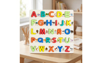 Bilingual Wooden Alphabet Puzzle Educational Wooden Letter Blocks with Puzzle Board Raised Matching Game Tactile for Preschoolers, Toddlers, Kids, Classroom, Homeschool