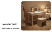 2 Drawers Vanity Set with Lighted Mirror Minimalist aesthetic Dressing Table space-saving Design Makeup Desk Rounded Edges for Women, Girls, Teenagers