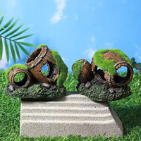 Resin Barrel Hideout for Fish Tank Aquarium Decoration, Mossy Submarine Style