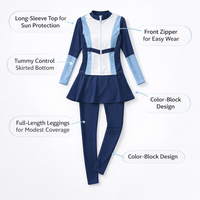 Swimsuits for Women with Padded Bra and Long Sleeves for Water Sports, Modest 2-Piece with Skirted Bottom