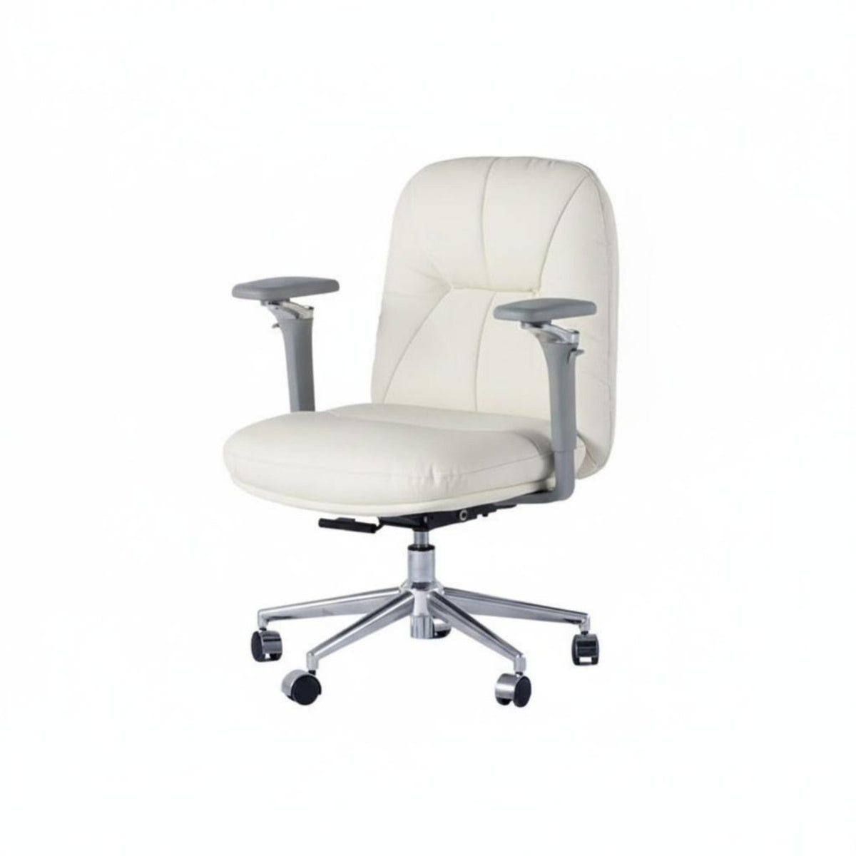 Ergonomic Design Upholstered Highspine-support Desk Chair Creamy aesthetic Aesthetic Adjustable Rolling Task Chair Comfortable padding rotating Seating Padded Armrests for Students, People Working from Home, Study Room, Bedroom