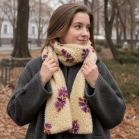 Korean Lambswool Floral Scarf for Winter Warmth and Wind Protection