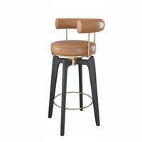 Wooden Stool with Woven Seat Rotating Bar Chair sturdy Wood Built-in Footrest for Families
