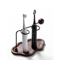 Toothbrush Holder with Wood Base | Minimalist, Modern, Metal Frame Toothbrush Stand, for washroom Countertop