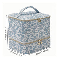 Double-Layer Makeup Bag Full-Zip Cosmetic Organizer Top of the Bag Handle Large Cosmetic Organizer