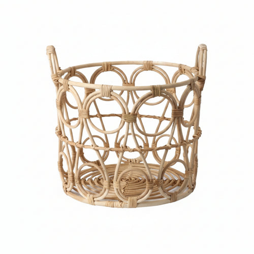 Handwoven Rattan Basket Airy Rattan Basket with Handles Versatile for Bedroom