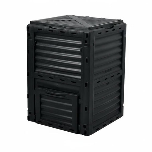 300 L Compost Bin Ribbed Panels Compost Bin Black Outdoor Composter
