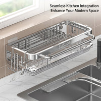 Bathroom Sink and Countertop Organizer for Students, Wall-Mounted No-Drill Stainless Steel Kitchen Shelf with Drainage Tray