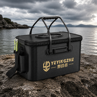 Collapsible Fishing Bucket, 21-32L EVA Foldable Bucket with Aerator, Portable Live Bait Bucket for Carp Fishing, Dark Wood Look