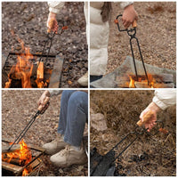 Campfire Fireplace Tongs with Wooden Handle Ergonomic Firewood Tongs Rustproof Firewood Grabber for Barbecue Experts, Campfire