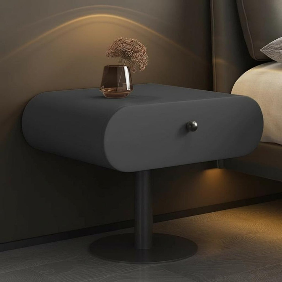 Single-Drawer Pedestal Nightstand Minimalist Design Bedside Table Designer
