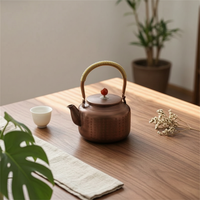 Copper Teapot Vintage-Style Copper Kettle Brushed Kettle with Wrapped Handle for Tea Lovers, Collectors, Tabletop