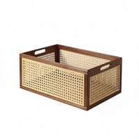 Basket with Wood Frame Rectangular Rattan Style Storage Box Elegant for Tabletop