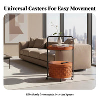 2-Tier Rolling Storage Table Sturdy Frame 2-Tier Wheeled Organizer Uncovered Top