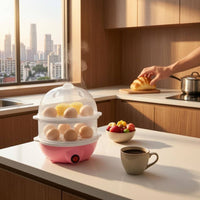 Transparent Two-Tier Egg Steamer Round Dome Lid Electric Egg Boiler 110V Kitchen Appliance Compact
