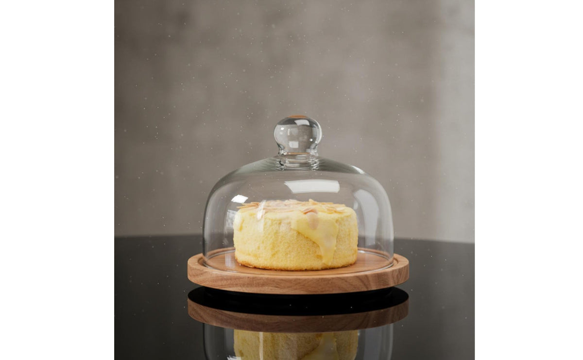 Glass Cloche Cake Stand Elegant Design Cake Stand with Dome Multipurpose Wooden Base Dessert Cloche for Cafe Owners, Home Dessert Makers