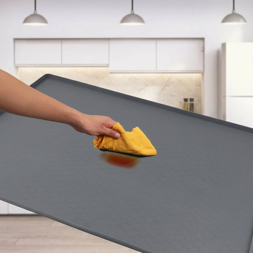 Silicone Mat and Shelf Liner for Kitchen Cabinets, Heat Resistant Drying Mat with Honeycomb Pattern, Waterproof Sink Protector, Non Slip Style