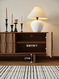 Vintage Wabi-Sabi Solid Wood TV Cabinet with Coffee Table, Walnut Color